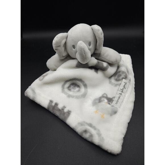 White Grey Elephant Plush Baby Lovey Security Blanket Unisex Blankets and Beyond - Picture 1 of 4